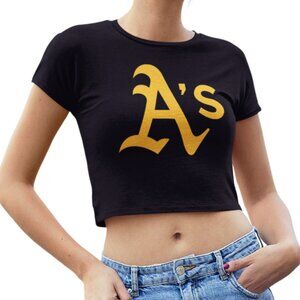 NEW Oakland Athletics A's Team Color Pop Form Fit Crop Top Shirt BLACK